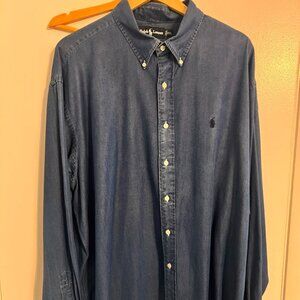 Mens Ralph Lauren XXL Denim/Jean Cotton button up , long sleeve dress shirt